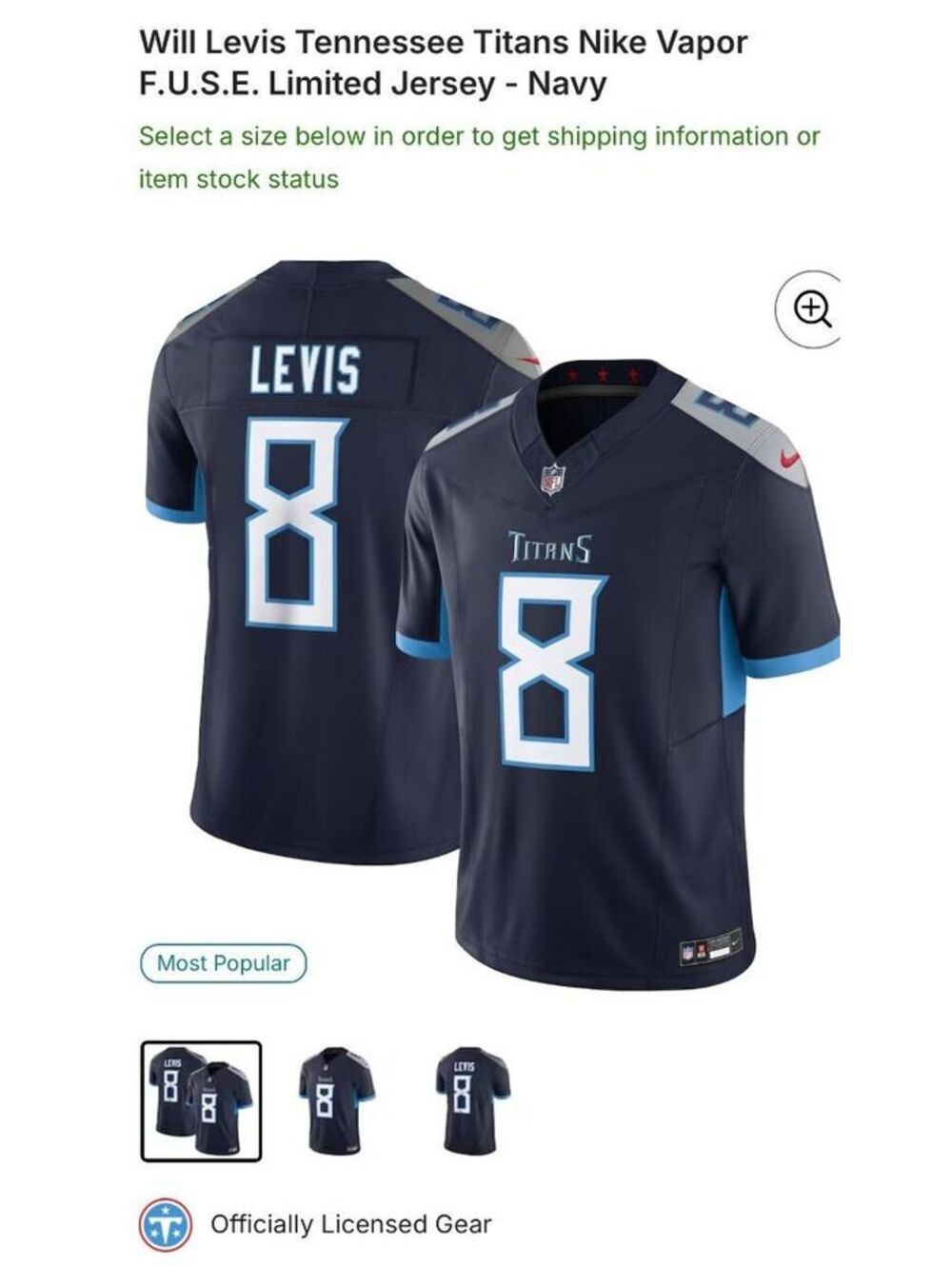 Will Levis Tennessee Titans Nike Vapor F.U.S.E. Limited Jersey - Navy